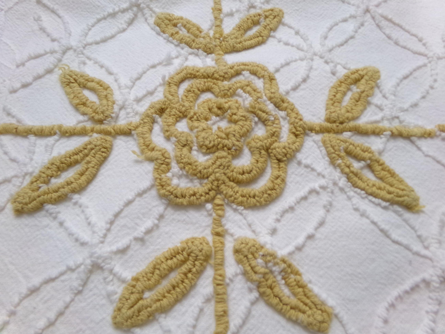 Vintage Tufted Chenille Fabric Piece, Directional Golden Rose Sewing & Quilt Material 22" x 26"