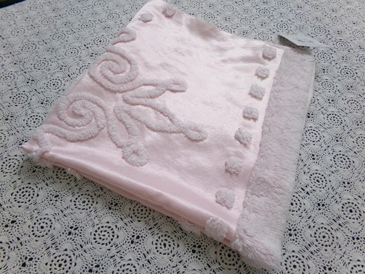 Pink Satin Vintage Chenille Fabric, Shabby Cottage 24" x 23" Piece