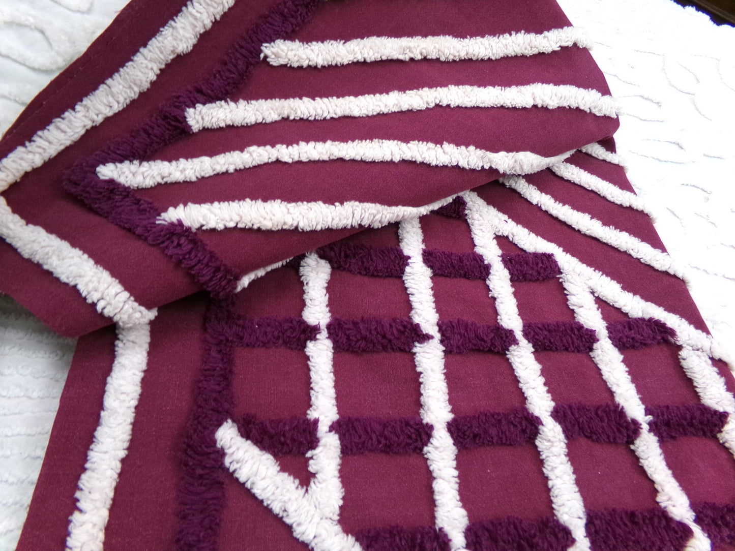 Dramatic Vintage Chenille Fabric, split road design, sewing craft quilt material 20" x 24" piece