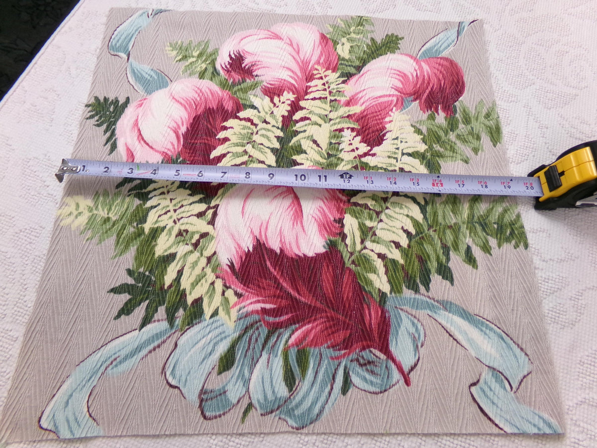 Vintage Barkcloth Style Fabric Dimensional Feather Ferns Rayon Texture, 19x19"