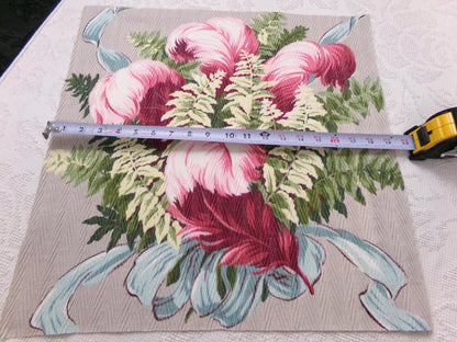 Vintage Barkcloth Style Fabric Dimensional Feather Ferns Rayon Texture, 19x19"