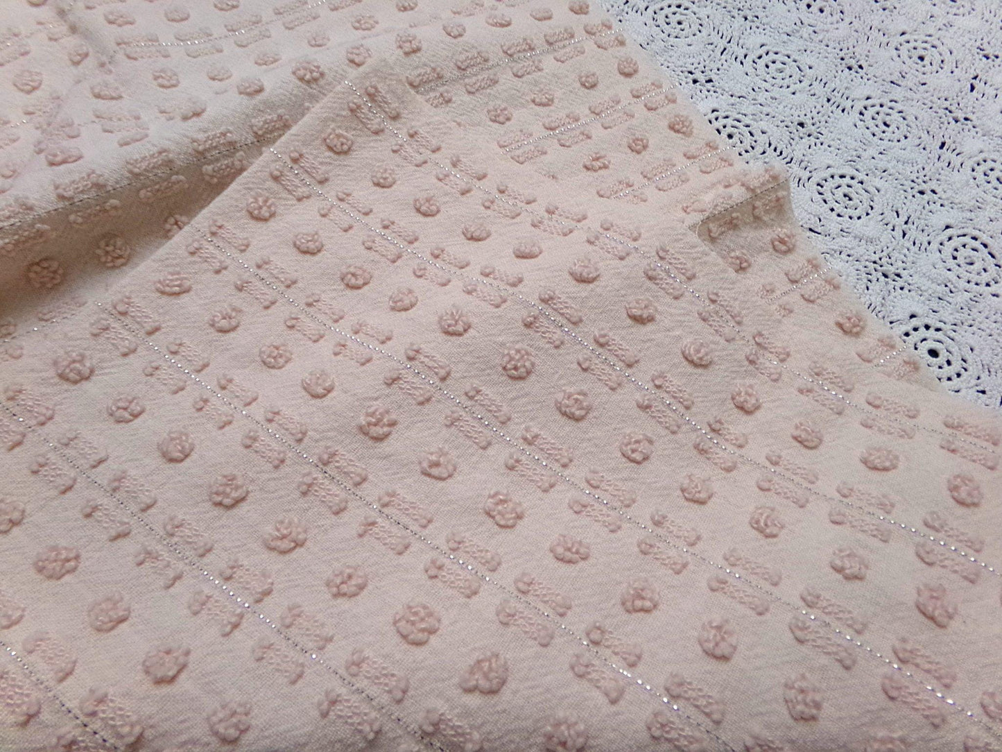 Vintage Chenille Bedspread Fabric, Neutral Fleshtone Lightweight Pop Dot Dash Sparkle 18"x24"