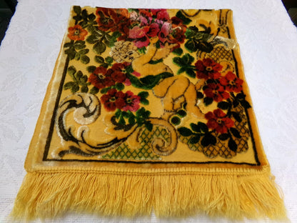 Vintage Cut Velvet Spotlight Shadow Angel Floral Tapestry Panel Fringed Cherub Wall Hanging or Rug 19"x38.5"