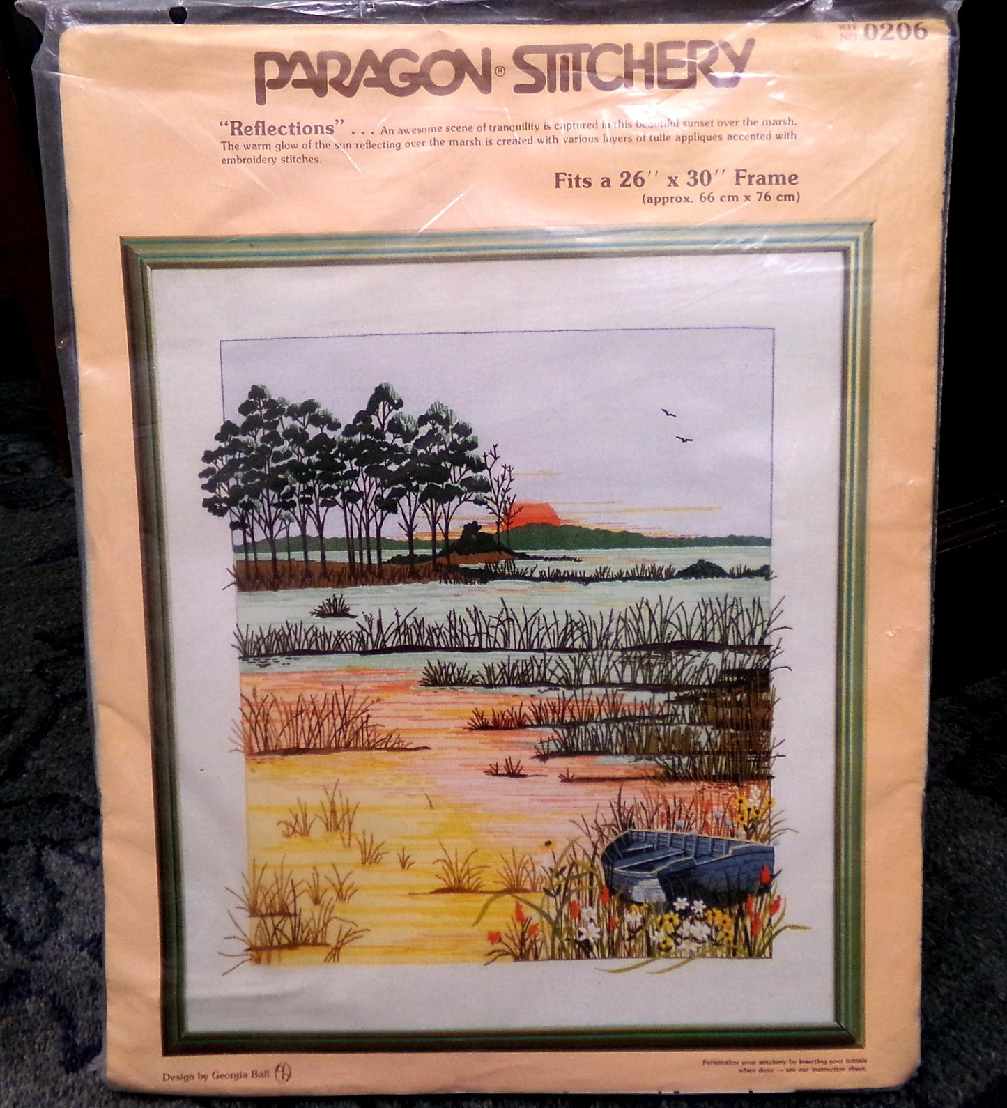 REFLECTIONS Crewel Embroidery Kit, Peaceful Sunset Scene, Vintage Paragon Needlecraft Creative Stitchery #0206