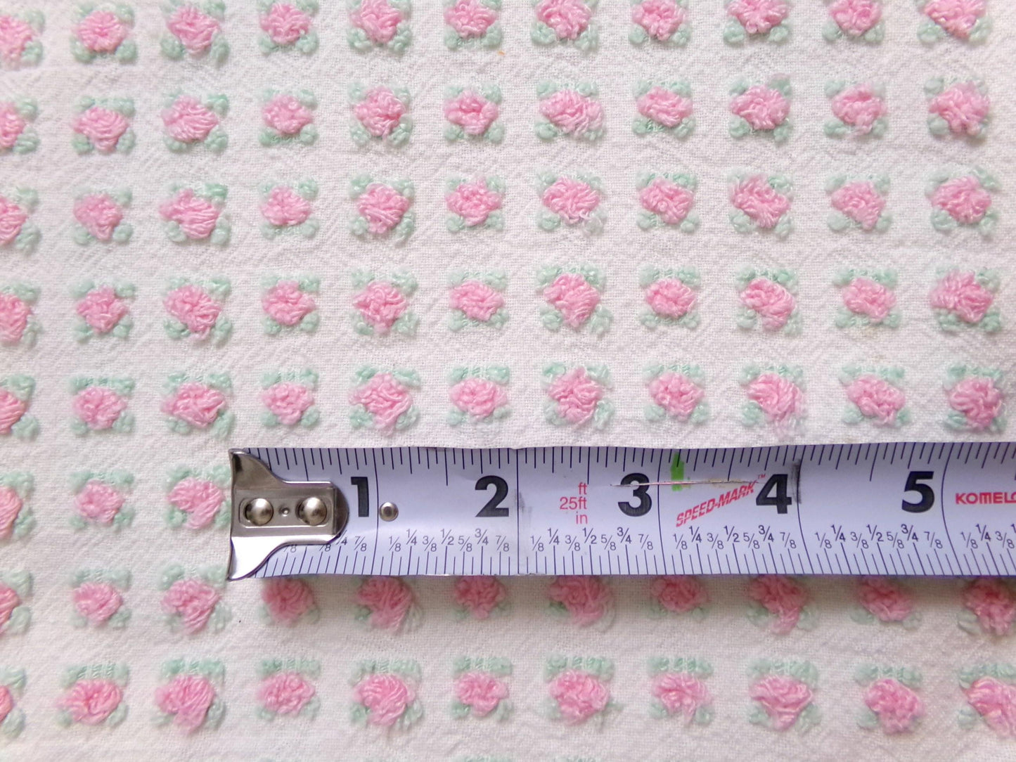 Shabby Tiny Tuft Pink Rosebud Vintage Chenille Fabric, Mini Rose Pattern, 20" x 12"