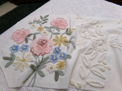 Rose Bouquet Vintage Chenille Bedspread Fabric, Cottage Style Sewing & Quilt Material, 15" x 28"