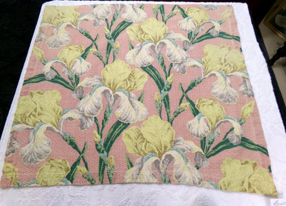 Bearded IRIS BLOOMS Barkcloth Vintage Fabric, Romantic 1940s Sewing Material, 25" x 27"