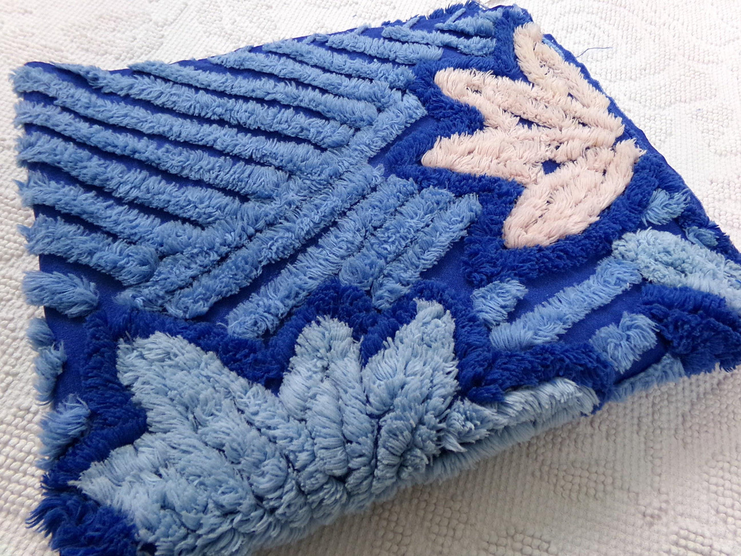 Midnight Blue Vintage Chenille Fabric, dramatic floral sewing craft quilt material, 18" x 22" piece