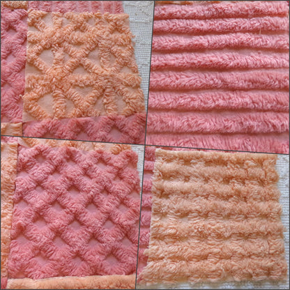 peach sorbet vintage chenille fabric squares, set of 16 plush soft tufted 6" quilt blocks