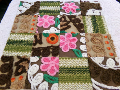 fall fairy vintage chenille fabric squares, set of 16 hippie boho 6" blocks for arts & crafts, sewing