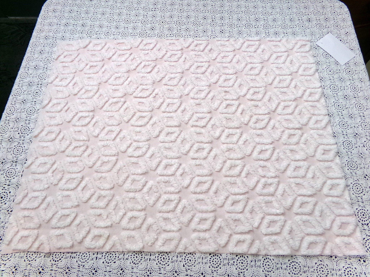 Whisper Pink & White Vintage Chenille Fabric Piece 18x24" Wedge Snowflakes