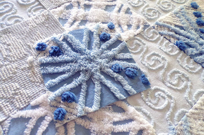 Boho Blues Vintage 6" Chenille Fabric Squares Set of 16 Quilt Blocks
