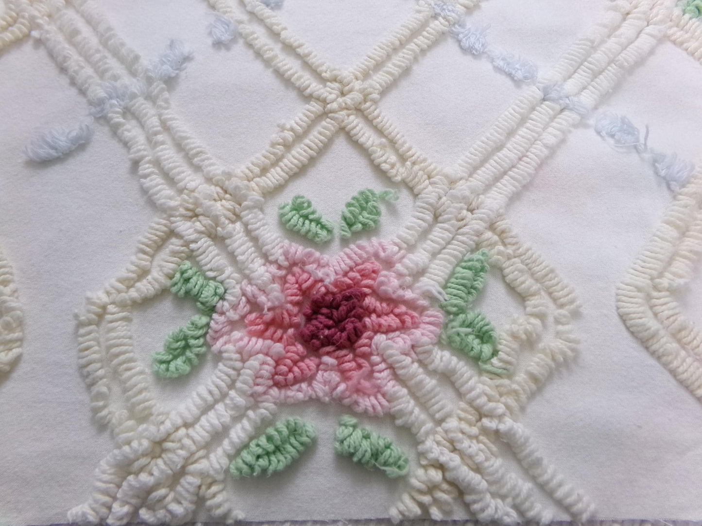 romantic cottage vintage chenille fabric, shabby floral sewing material, 20" x 26" piece
