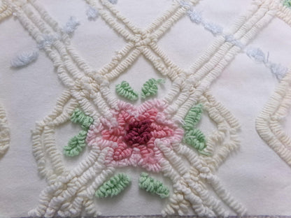 romantic cottage vintage chenille fabric, shabby floral sewing material, 20" x 26" piece