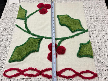 Holiday Vintage Chenille Fabric, Winter Holly Berry 22x20" Craft Piece