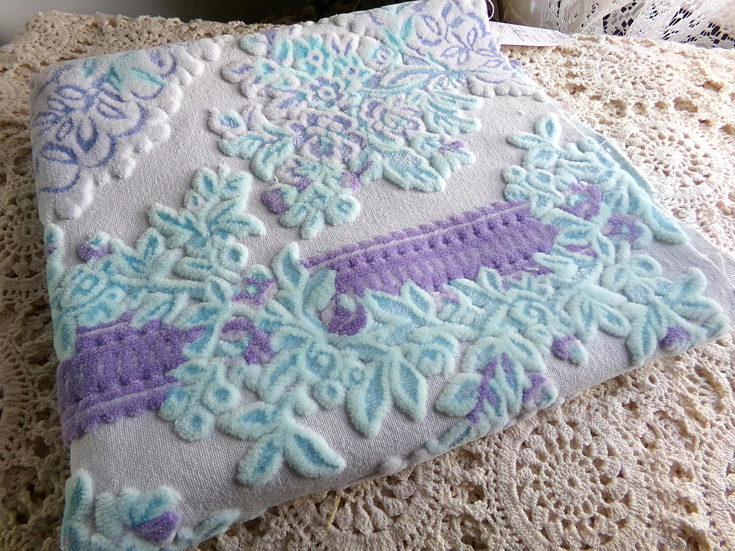 Celestial Shimmer Cut Velvet Fabric, Luxury Bates Vintage Tapestry Chenille Material, 15" x 32" Inch Piece, Lovely in Totes, Bags, Pillows