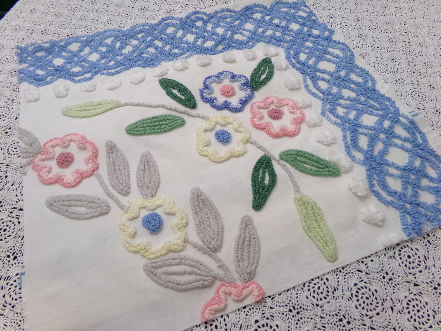 Cottage Florals Vintage Chenille Bedspread Fabric 33x18"
