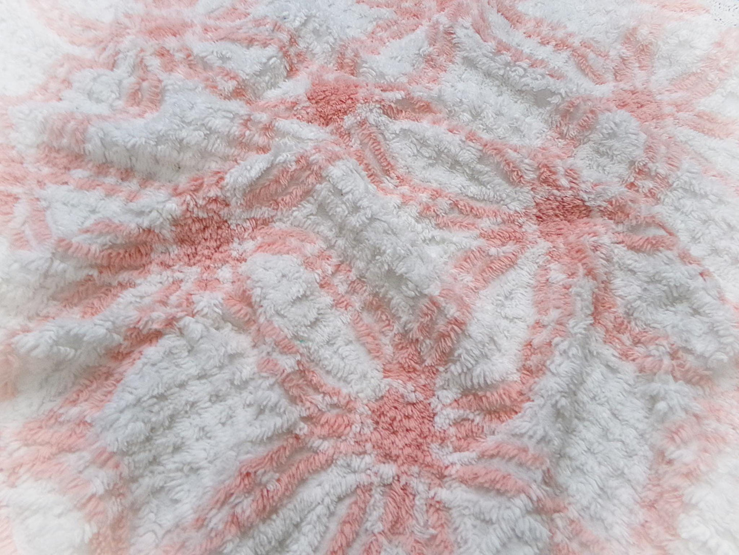 summer peach vintage chenille bedspread fabric white geometric quilt material 20x25"