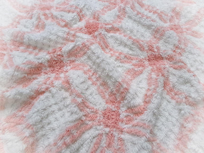 summer peach vintage chenille bedspread fabric white geometric quilt material 20x25"