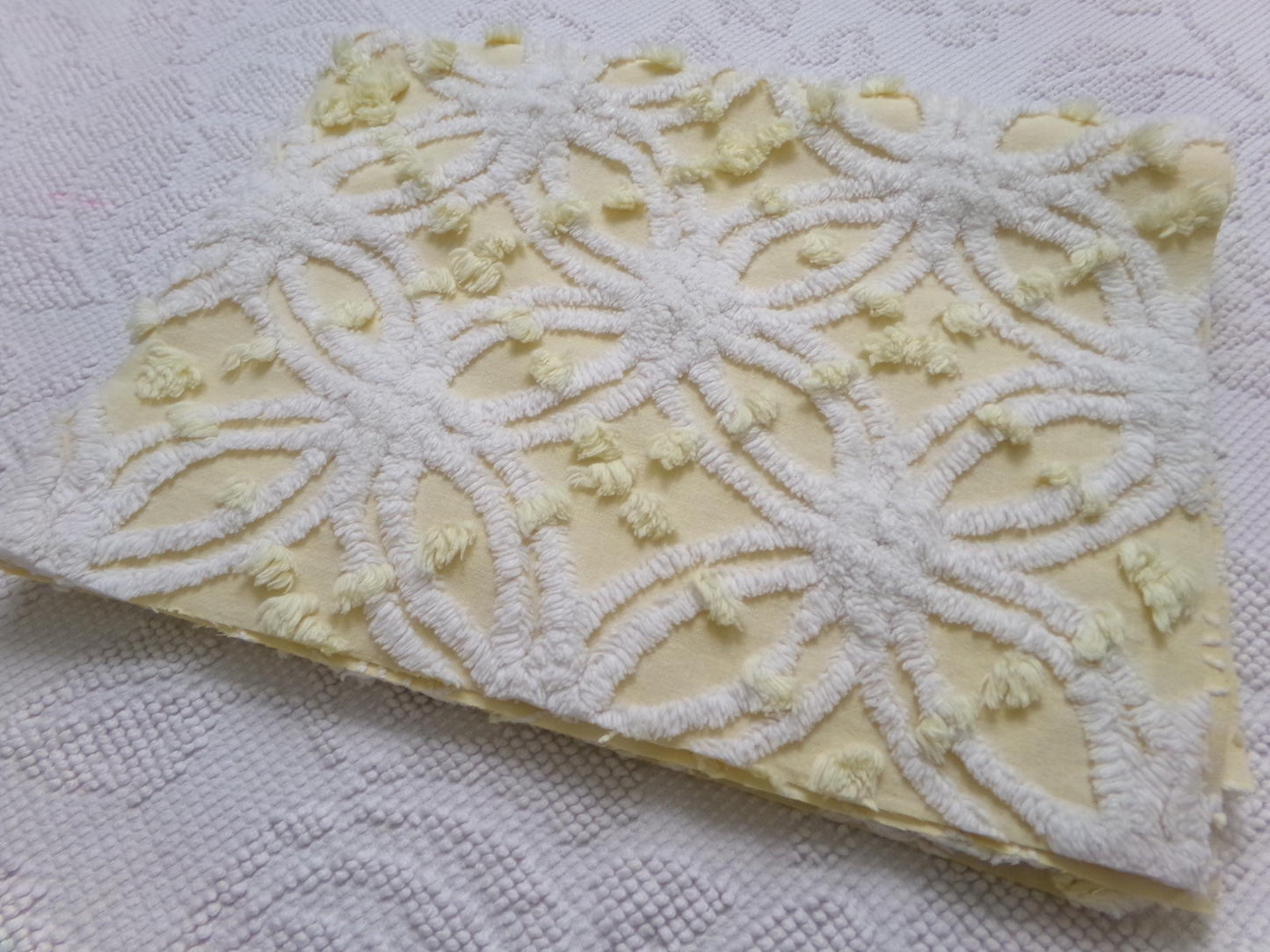 Vintage Sunny Yellow Chenille Fabric Piece, Textured Sewing & Quilt Material 18" x 24"
