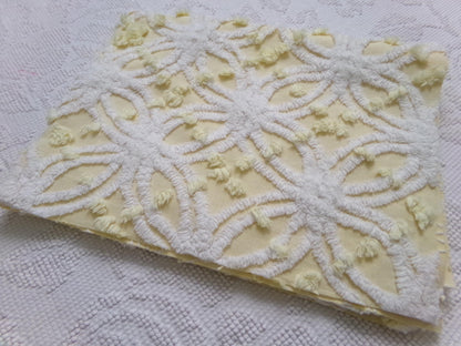Vintage Sunny Yellow Chenille Fabric Piece, Textured Sewing & Quilt Material 18" x 24"