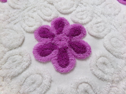 Snowy Violets Vintage Chenille Bedspread Fabric Purple & White 26 x 20" Piece
