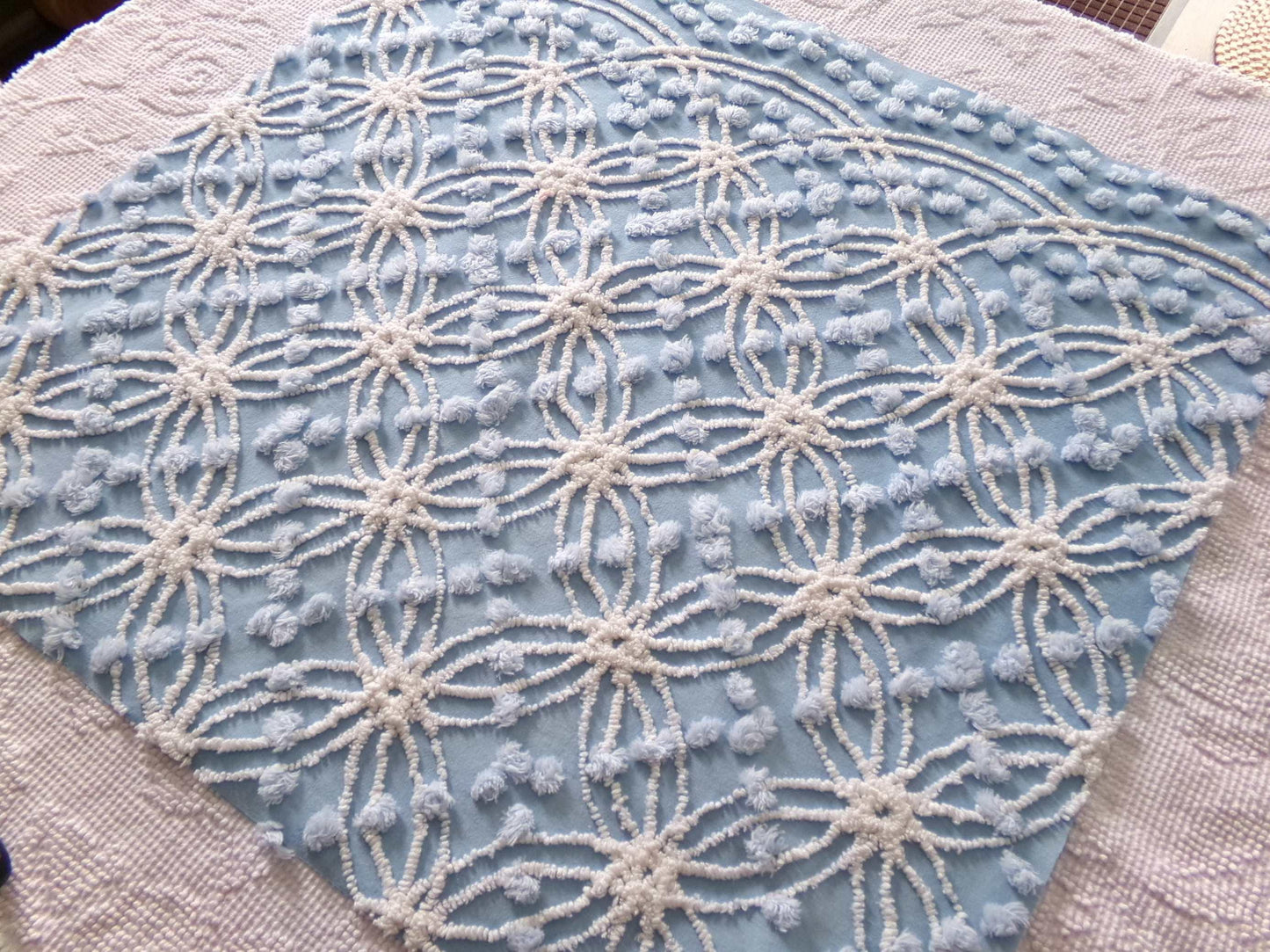 coastal blue vintage chenille fabric, popular beach vibes 22" x 24" inch piece of cotton quilt material for sewing & crafts