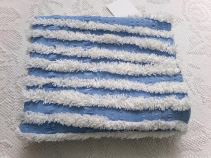 Trendy Coastal Blue & White Striped Vintage Chenille Fabric, Craft Quilt Material, 16" x 27" Piece