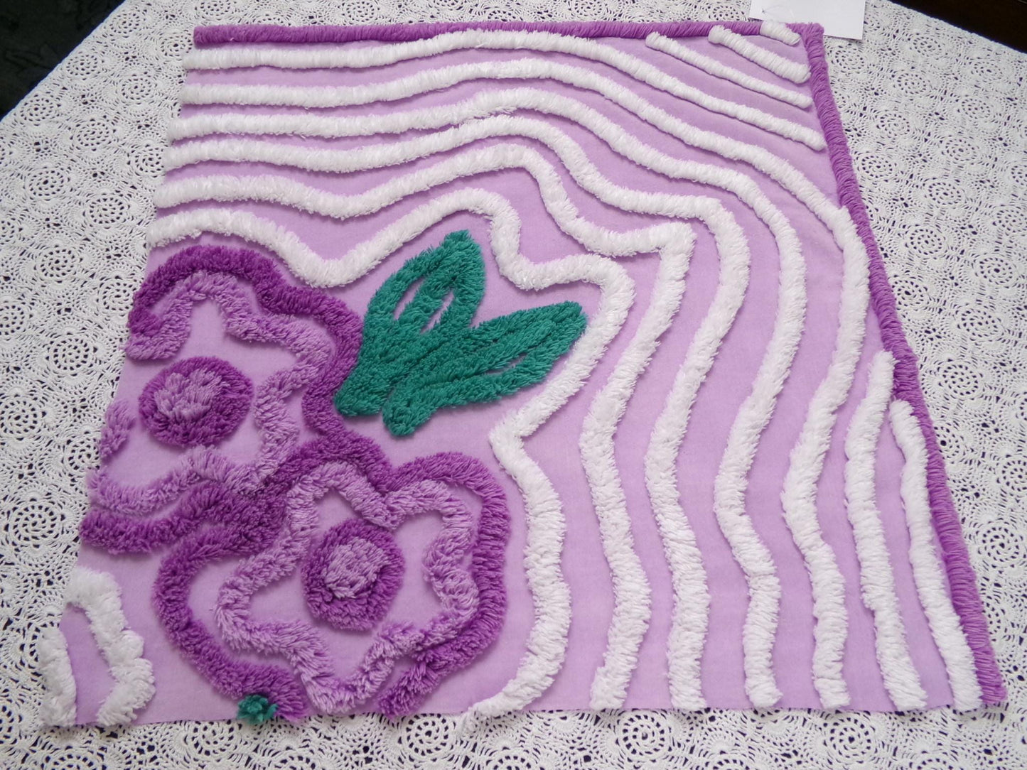 Lilac Vintage Chenille Fabric 17 x 18" Floral Swirl Piece for pillows, crafts