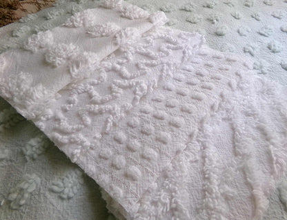 Silent Snowfall Vintage Chenille Fabric Squares, Set of 16 White 6" Cotton Chenille Quilt Blocks for crafting, sewing