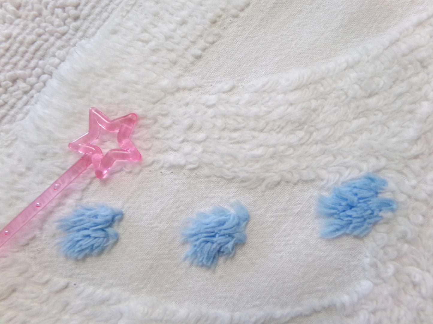 Boho Coastal Vintage Chenille Bedspread Fabric, Blue Circle Dot Flowers 24" x 20" Piece