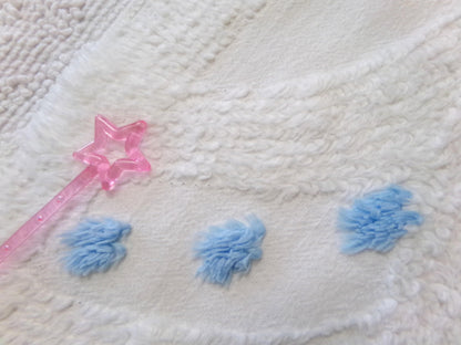 Boho Coastal Vintage Chenille Bedspread Fabric, Blue Circle Dot Flowers 24" x 20" Piece