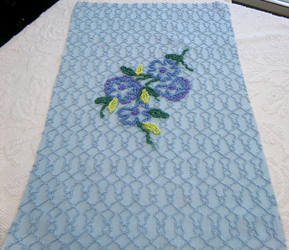 Quiet Midnight Blue Vintage Chenille Fabric, Floral 16" x 24" Piece w/ unique chain link design