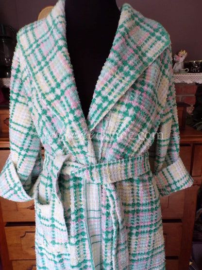 Retro Plaid Vintage Chenille Robe Ladies I Love Lucy Style 50s Bathrobe