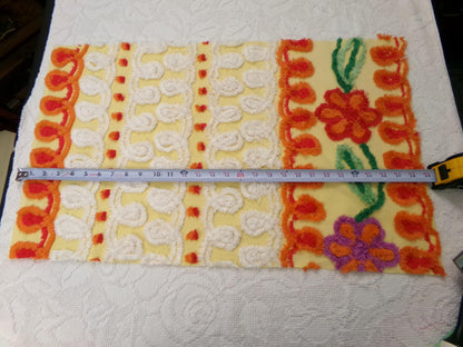 Sunny Side Up Yellow Vintage Chenille Fabric, tufted floral curlicue dots, piece sewing craft quilt material, 16" x 27"