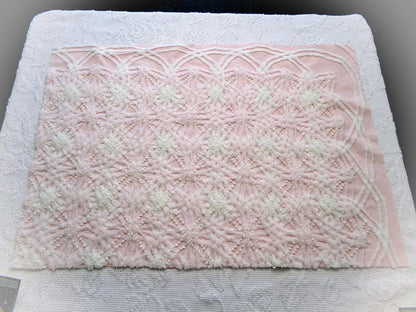 luxury pink vintage chenille fabric, 17x26" pc heavily tufted celestial snowflake spoke design