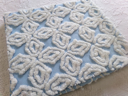 Blue & White Vintage Chenille Fabric, Plush Diamond Cross Design, 18x24" Piece