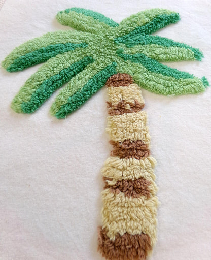 palm tree chenille fabric square, vintage tropical Florida fun novelty sewing material for pillow & quilt designs, 12" inch block