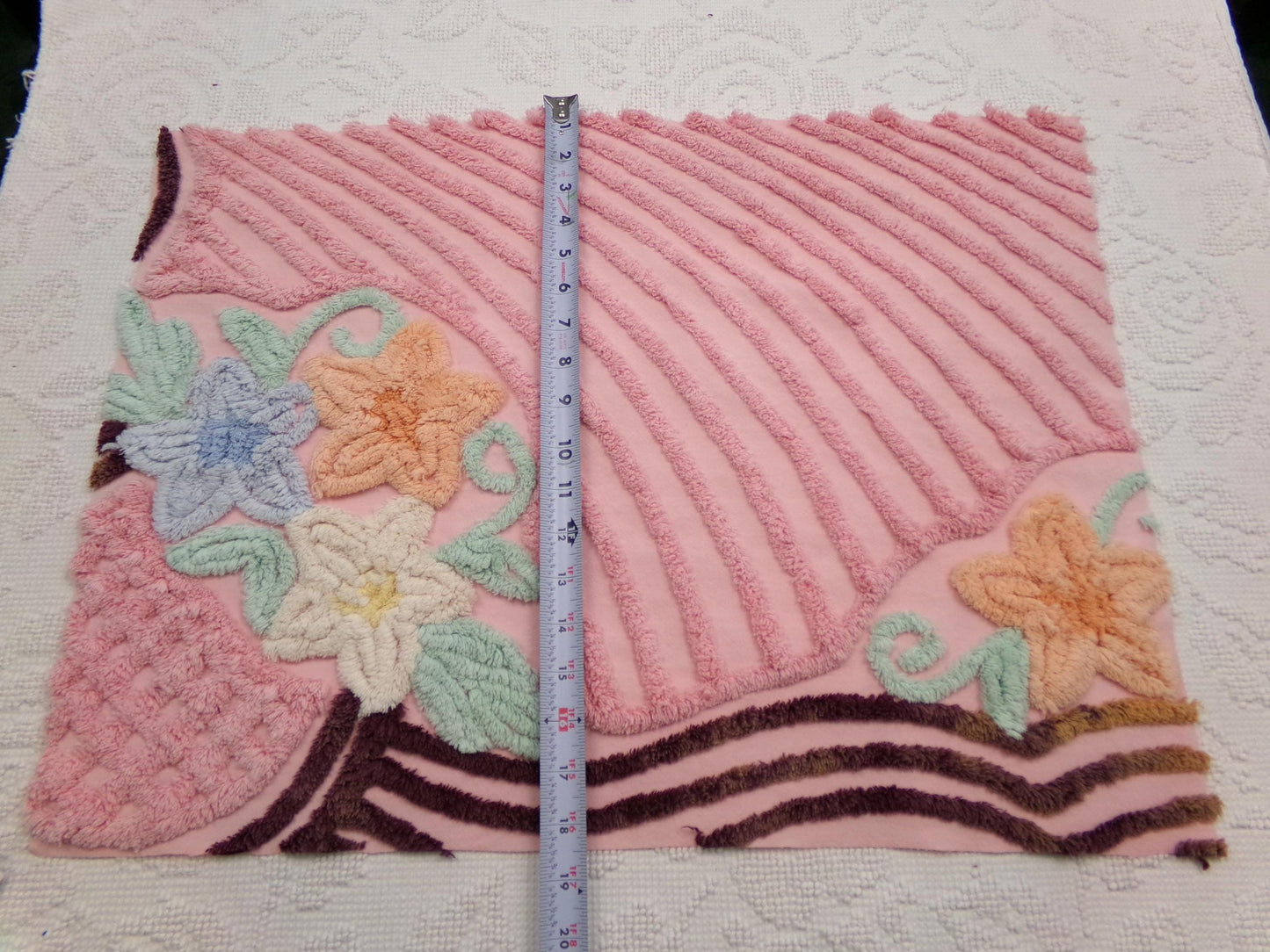 Cottage Pink Floral Vintage Chenille Fabric, Shabby Mauve Sewing & Quilt Material, 17" x 23" piece