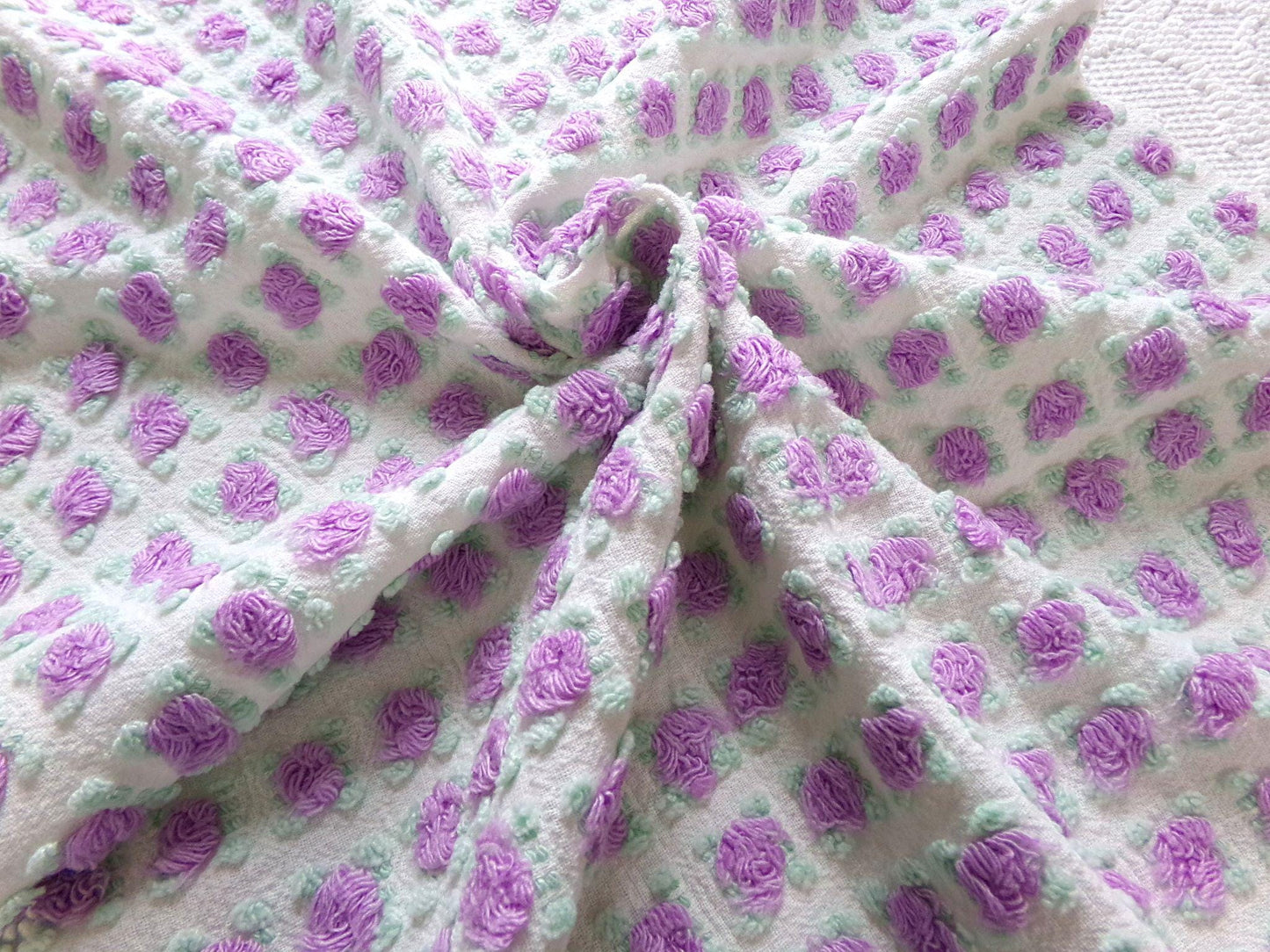 rosebud vintage chenille fabric: Morgan Jones amethyst purple roses 18" x 25" cut piece