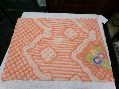 Vintage Cotton Chenille Fabric Peach Mixed Lattice Swag Floral 22x30 Shabby Chic Craft