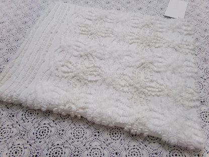 Vintage Chenille Bedspread Fabric 14.5x23" Contrast Needletuft Wedding Ring Stripe