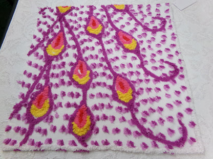 bold dimensional peacock feathers vintage chenille bedspread fabric 20" x 20"