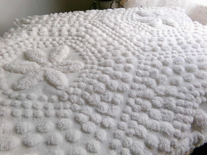 sweet stars 3D vintage chenille fabric, 100% cotton antique white sewing material for pillows, handmade chenille quilts, 28" x 18" cut piece