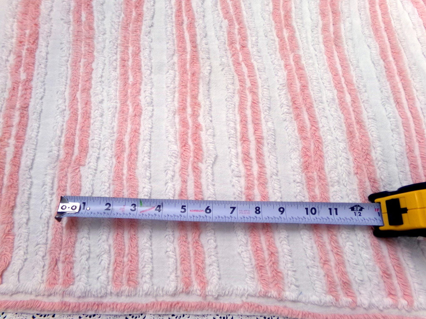 vintage chenille bedspread fabric summer peach white stripes 15.5x29" piece