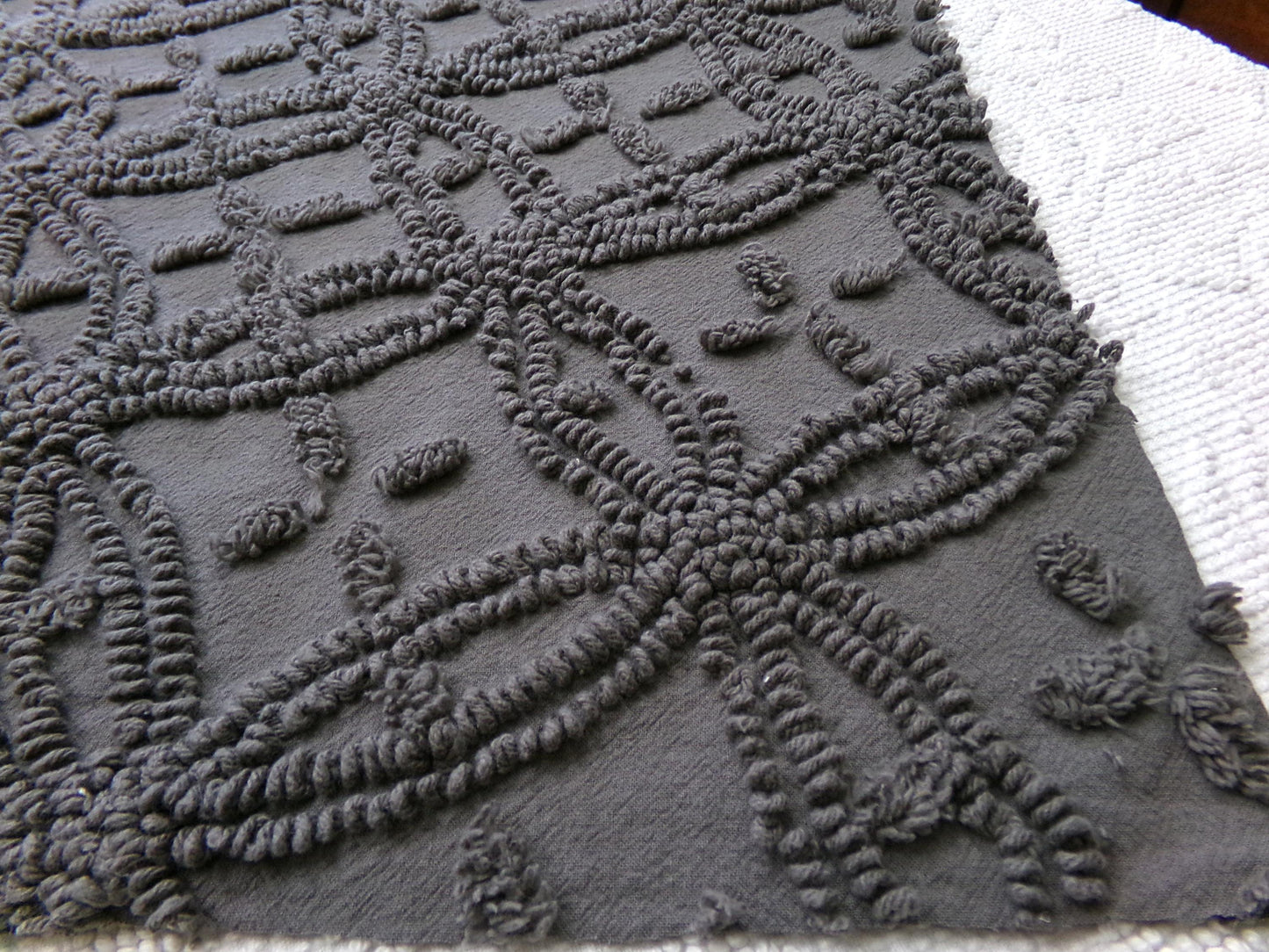 mystic moody grey chenille fabric, 18" x 25" piece of modern vintage style cotton sewing material, upcycle into pillows, quilts