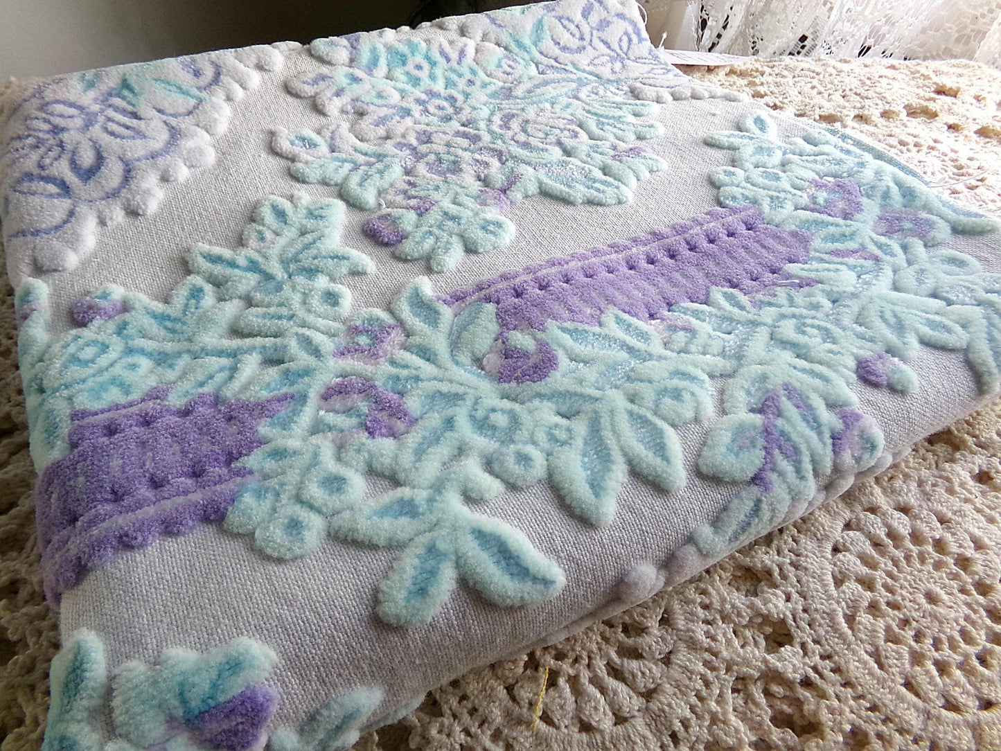 cut velvet fabric iridescent shimmer luxury Bates vintage tapestry chenille material, 12" x 21" inch piece ideal in totes & bags