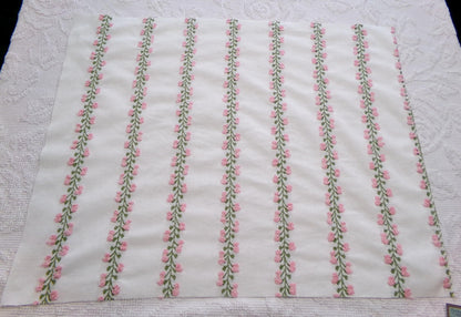 Vintage Rosebud Chenille Fabric, Pink Ivy Rose Design, 18" x 24" Piece of Lightweight Cotton Sewing & Quilting Material