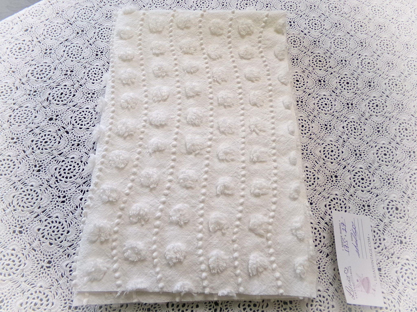 Creamy Pearl Pops Vintage Chenille Bedspread Fabric 17.5x27" Piece Quilt Material