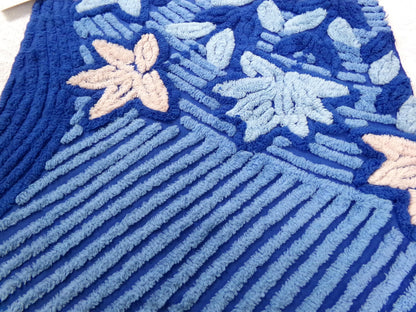mystical blue vintage chenille bedspread fabric, plush lux star lily florals, 18" x 22" piece